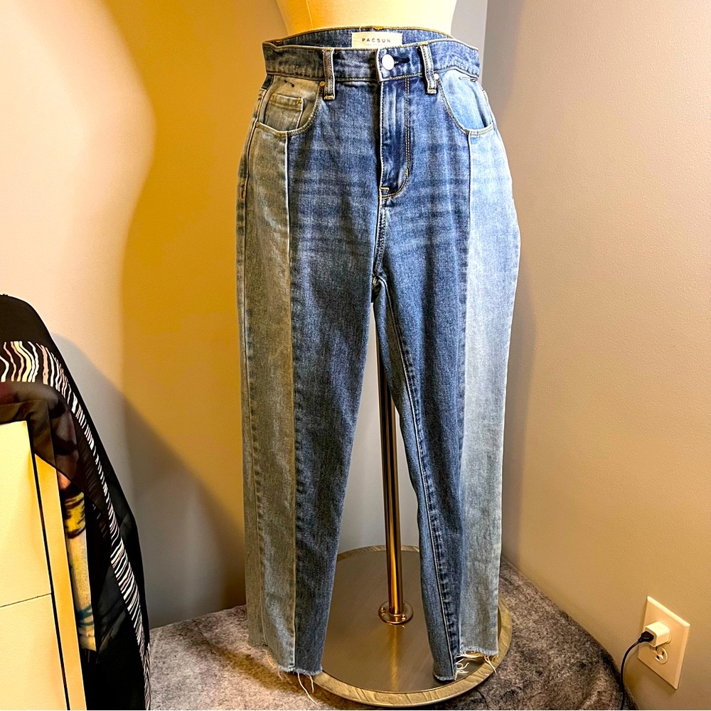 PacSun Size 27 Two Tone Jeans Vintage Icon Frayed Hem 5 Pocket Design